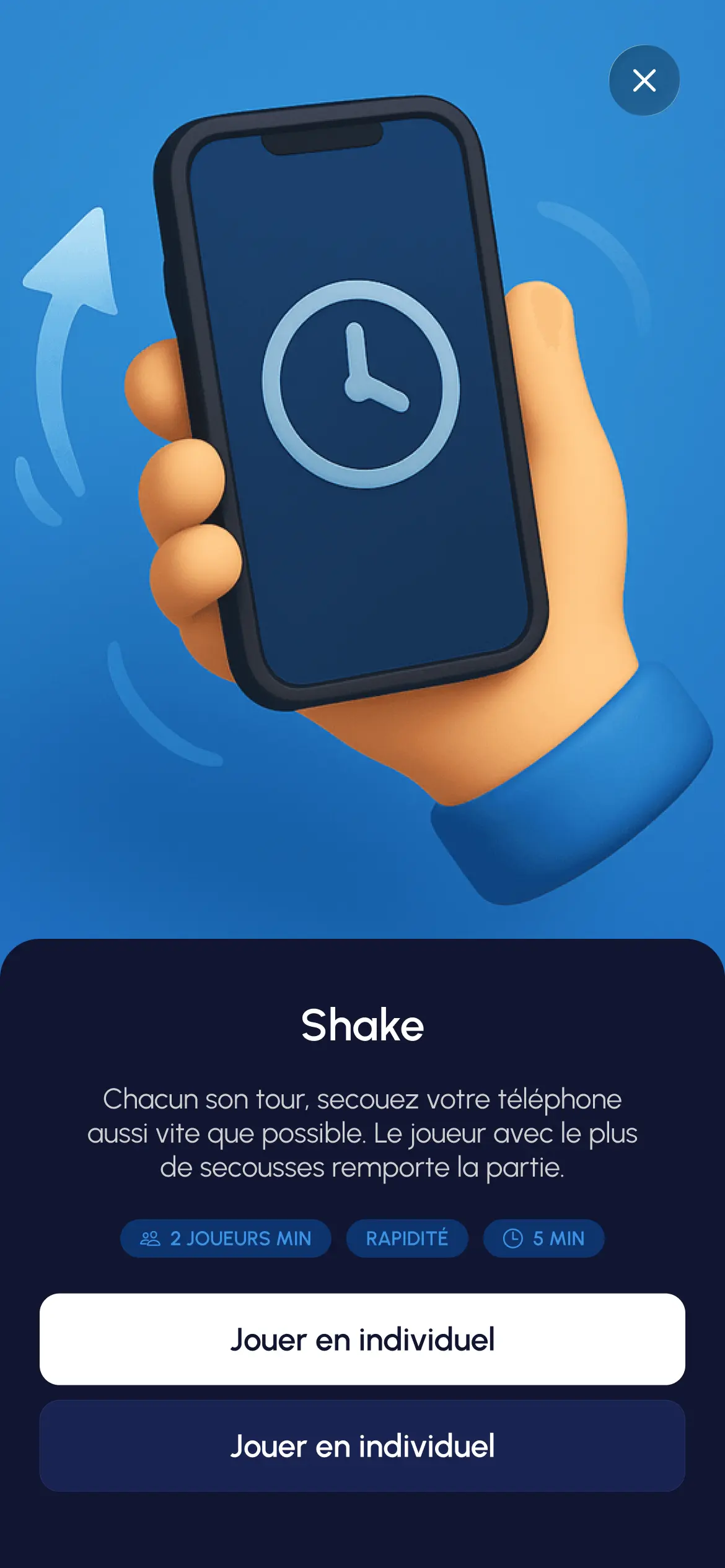 Onglet jeu shake