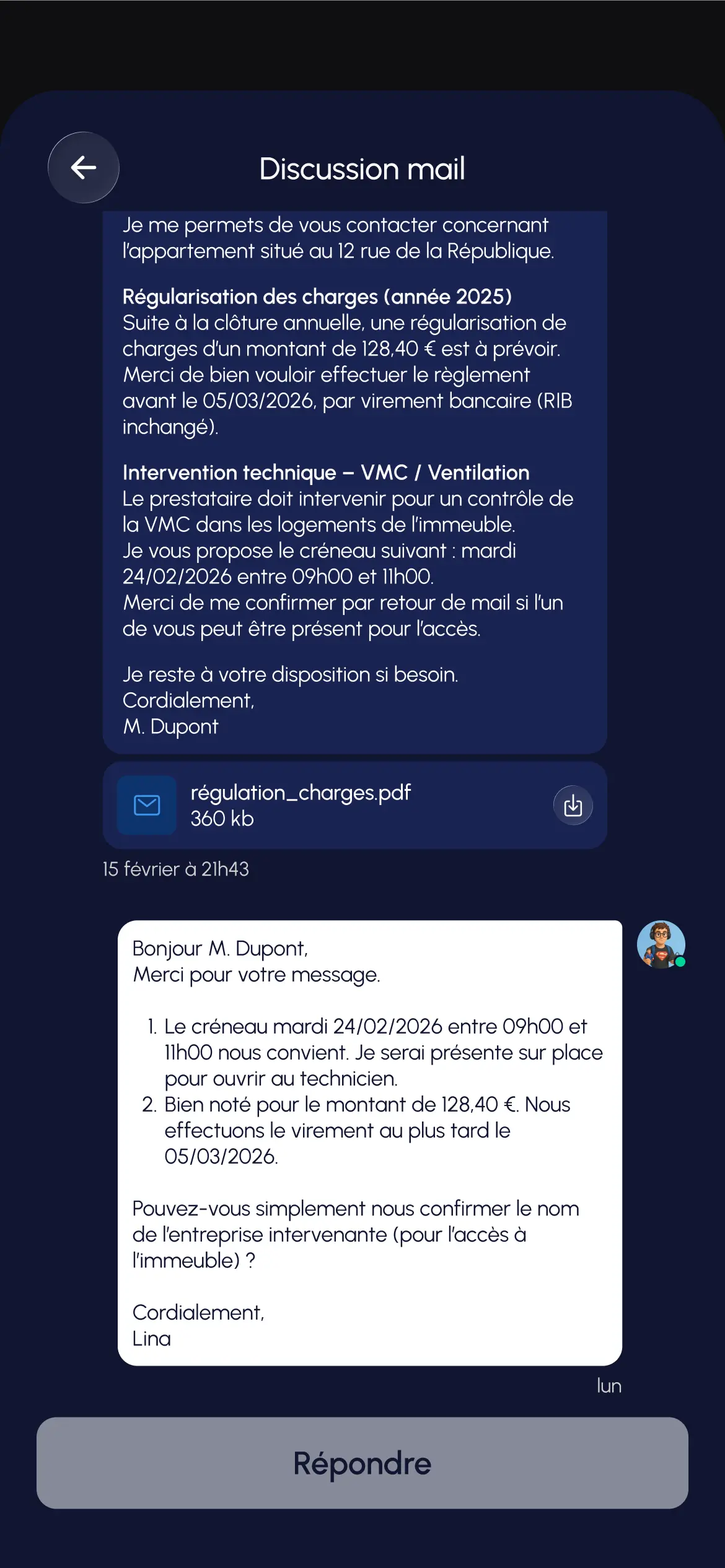 Onglet boîte mail